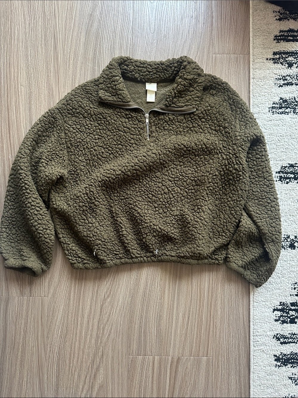 H&M Olive Green Sherpa Half-Zip Turtleneck Pullover